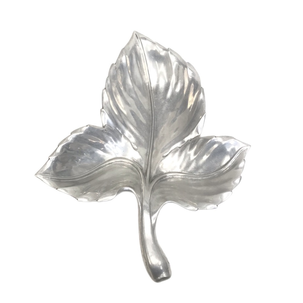 Royal Hickman Signed Bruce Fox Maple Leaf Serving Dish Mid Century Aluminum Tray